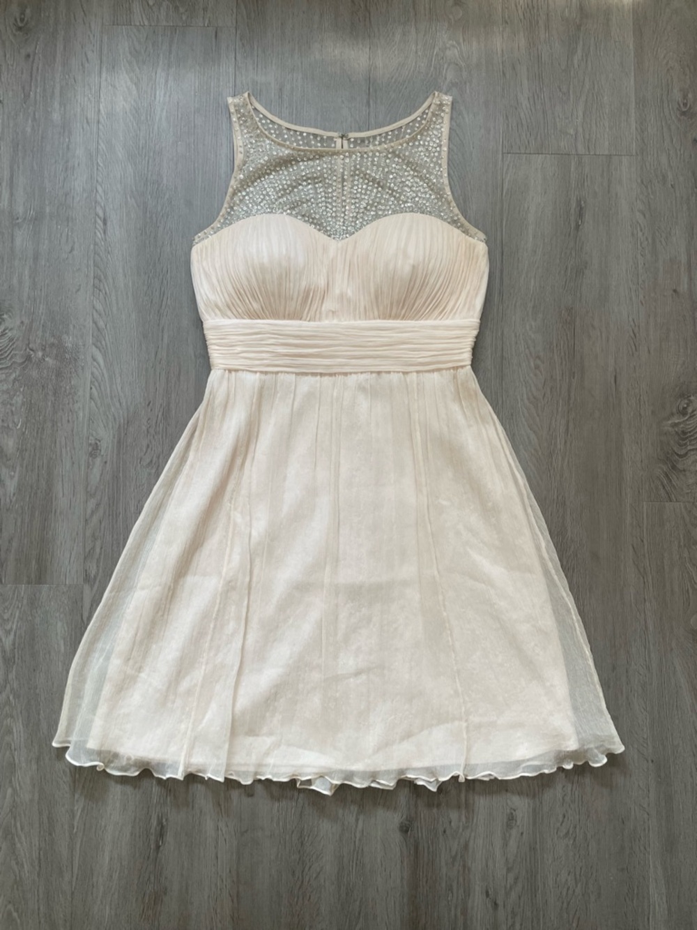 Forever New Cream Beaded Mesh Yoke Mini Dress